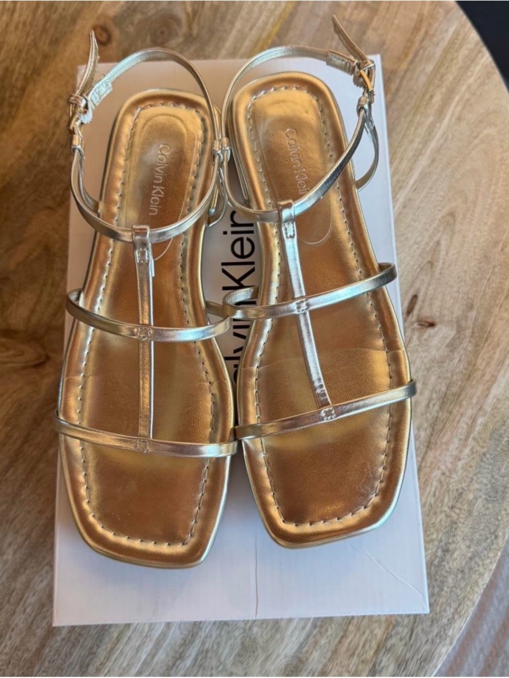 Calvin Klein Metallic Gold Strappy Flat Sandals (Size 7) - Picture 2 of 2